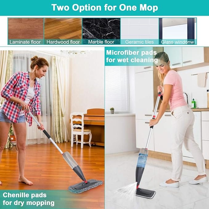 Mopify | Tile Cleaner Bathroom Floor Cleaning Brush Kitchen Mop Brush Wiper - Mopify Floor Cleaning Mop Stick with Spray Bottle