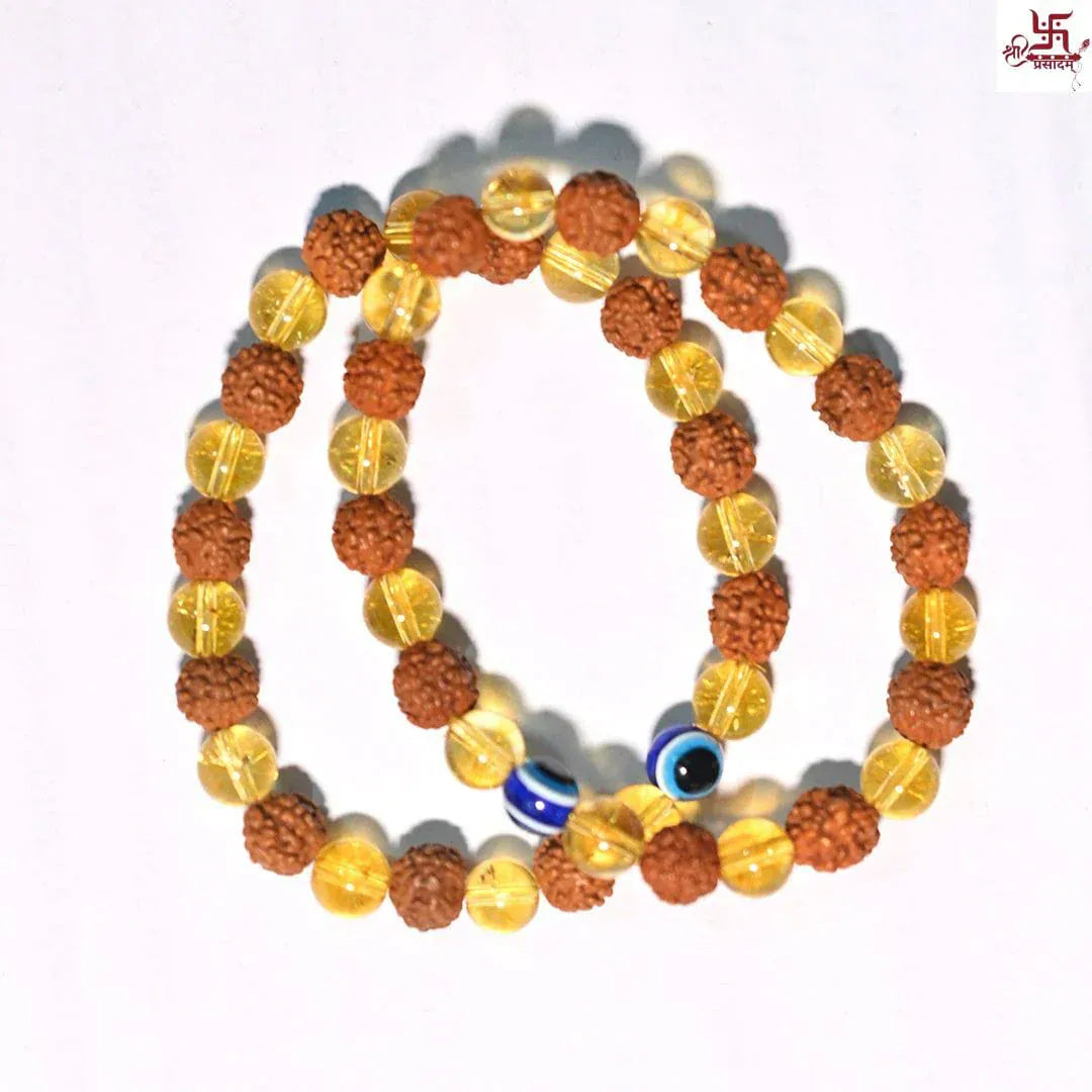 Rudraksha Citrine Crystal Bracelet (Pack of 2) | Citrine Bracelet Rudraksha Crystal Bracelets For Men And Women Rudraksha Citrine Crystal Bracelet (Pack of 2)