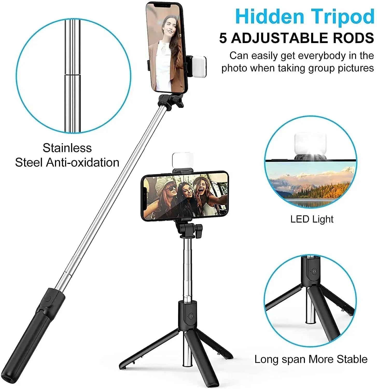 Tripodzy | Selfie Stick For Selfies Bluetooth Tripod Stand With Remote - Tripodzy 3-in-1 Selfie Stick Tripod