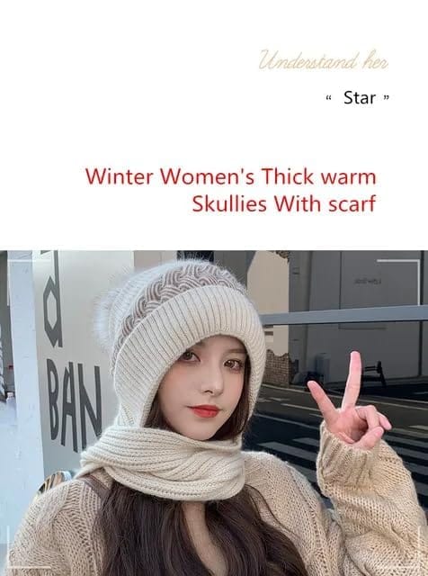 Scarf Cap for Women | Winter Cap Scarf Ear Protection Chritsmas Caps Muffler DualComfortzy™ Scarf Cap for Women