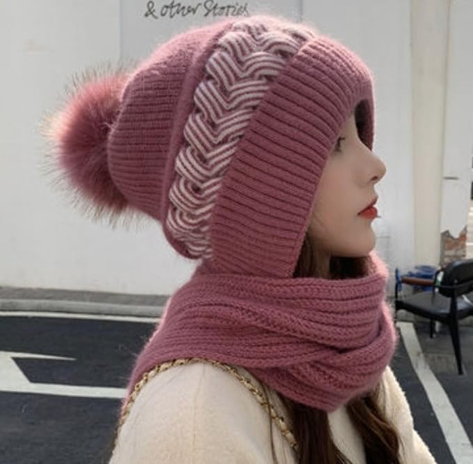 Scarf Cap for Women | Winter Cap Scarf Ear Protection Chritsmas Caps Muffler DualComfortzy™ Scarf Cap for Women