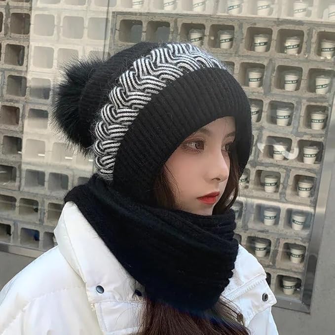 Scarf Cap for Women | Winter Cap Scarf Ear Protection Chritsmas Caps Muffler DualComfortzy™ Scarf Cap for Women