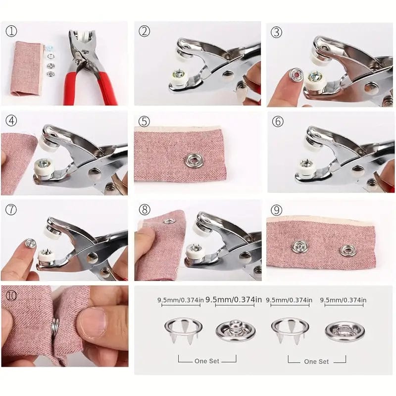 Snap Fastener Buttons Plastic Clips Tool Stud Set Buttons  - Press Stud Kit Snap Button Kit